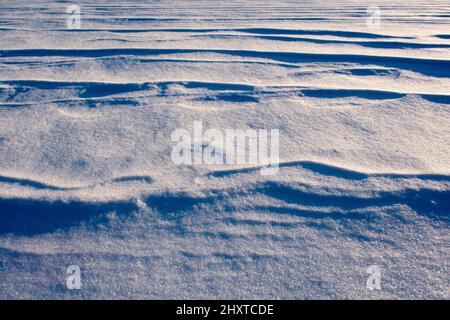 Light and shadow across waves of snow Stock Photo