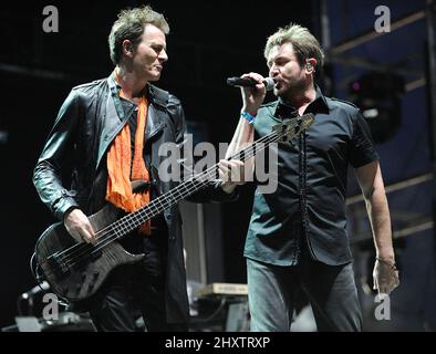 John Taylor and Simon Le Bon of Duran Duran at the Coachella Valley Music and Arts Festival held at the Empire Polo Field, California. Stock Photo