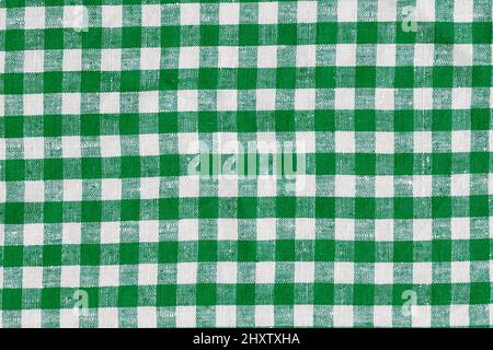Natural Linen Country Plaid Tartan Kitchen Fabric Material Abstract Check Texture Background Texture, Green White. Flannel Tartan Patterns. Trendy Stock Photo