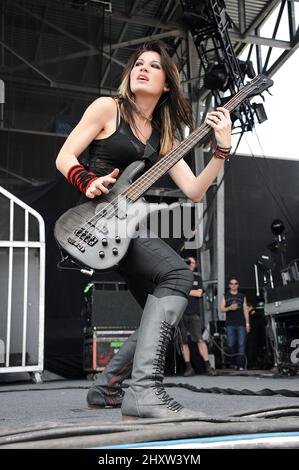 Emma Anzai of Sick Puppies performs during the 2013 Rock On The Range