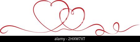 red curved heart shaped ribbon banner isolated on white background, vector illustration Stock Vector