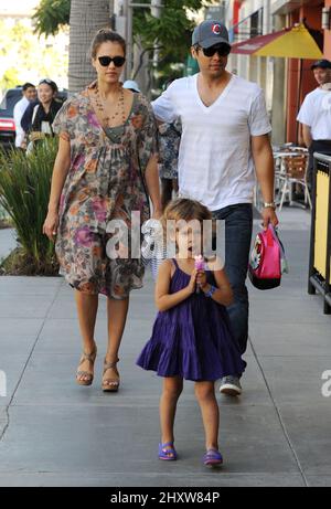 Jessica Alba, Cash Warren and daughter Honor Marie Warren are seen out and about in Los Angeles, USA. Stock Photo