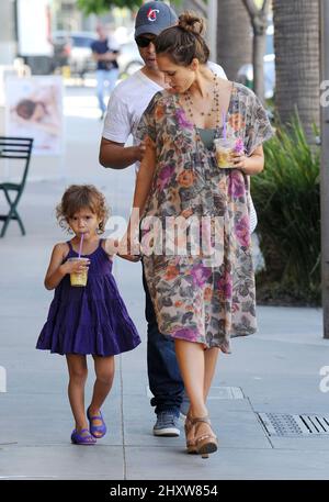 Jessica Alba, Cash Warren and daughter Honor Marie Warren are seen out and about in Los Angeles, USA. Stock Photo