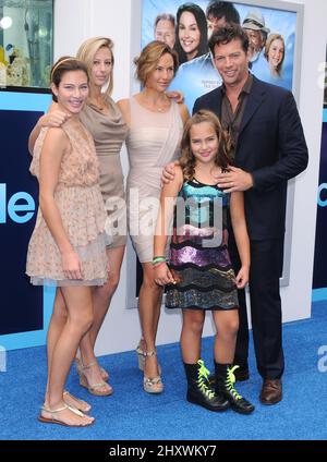 Harry Connick Jr., Jill Goodacre, daughters Georgia, Sarah and Charlotte attending the 'Dolphin Tale' world premiere held at The Village Theatre in Westwood, Los Angeles. Stock Photo