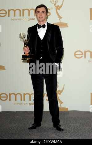 Jim Parsons poses in the press room during the 63rd Annual Primetime Emmy Awards held at Nokia Theatre L.A. in Los Angeles, California, USA. Stock Photo