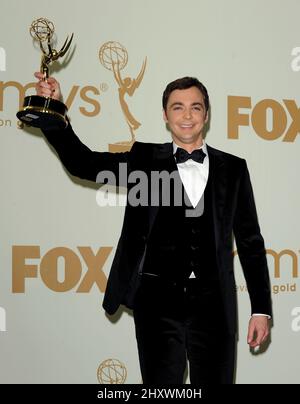 Jim Parsons poses in the press room during the 63rd Annual Primetime Emmy Awards held at Nokia Theatre L.A. in Los Angeles, California, USA. Stock Photo