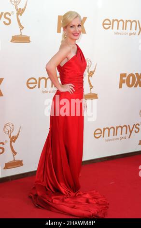 Angela Kinsey attends the 63rd Annual Primetime Emmy Awards held at Nokia Theatre L.A. in Los Angeles, California, USA. Stock Photo