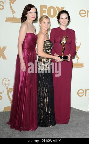 Elizabeth McGovern, Joanne Froggatt and Michelle Dockery in the press room during the 63rd Annual Primetime Emmy Awards held at Nokia Theatre L.A. in Los Angeles, California, USA. Stock Photo