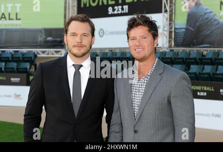 Chris Pratt and Scott Hatteberg arriving at the 'Moneyball' World Premiere held at the Paramount Theatre of Arts in Oakland in California, USA. Stock Photo