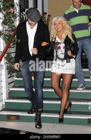 Christina Aguilera and boyfriend Matt Rutler are seen leaving Off Vine Restaurant after having dinner together in Los Angeles, USA. Stock Photo