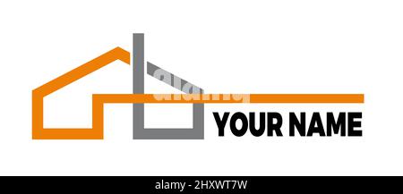 A house made with colored stripes in orange and gray. Vector logo Business Abstract Shape Stock Vector