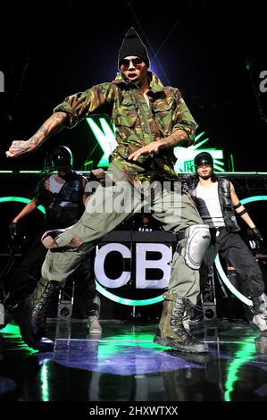 Chris Brown performs during his 2011 FAME Tour at the Time Warner Cable Music Pavilion in Raleigh, Nc. Stock Photo