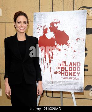 Angelina Jolie at the 2012 HFP Golden Globe Nominees Panal held at the Egyptian, Los Angeles Stock Photo