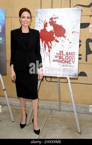 Angelina Jolie at the 2012 HFP Golden Globe Nominees Panal held at the Egyptian, Los Angeles Stock Photo