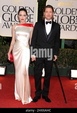 Angelina Jolie and Brad Pitt arriving at the 69th Annual Golden Globe Awards held at the Beverly Hilton Hotel, Los Angeles Stock Photo