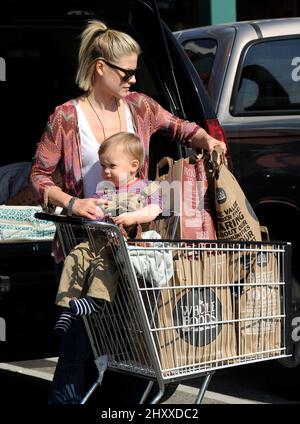 Ali Larter and son Theodore MacArthur are seen out and about in Los Angeles Stock Photo