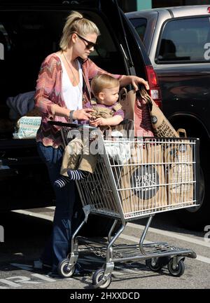 Ali Larter and son Theodore MacArthur are seen out and about in Los Angeles Stock Photo