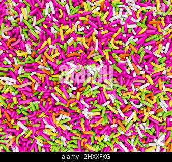 3D illustration of colorful rainbow sprinkles background Stock Photo