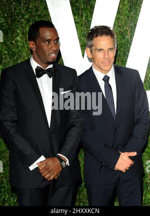 Sean 'P. Diddy' Combs and Ben Stiller attending the 2012 Vanity Fair Oscar Party held at the Sunset Towers Hotel in Los Angeles, USA. Stock Photo