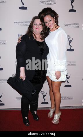 Melissa McCarthy and Katy Mixon during An Evening with 'Mike & Molly' held at the Leonard H. Goldenson Theatre in North Hollywood, Ca. Stock Photo