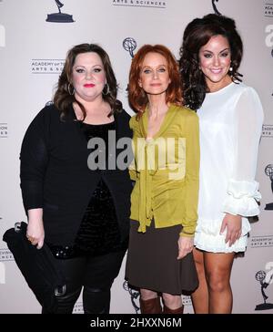 Melissa McCarthy, Swoosie Kurtz and Katy Mixon during An Evening with 'Mike & Molly' held at the Leonard H. Goldenson Theatre in North Hollywood, Ca. Stock Photo