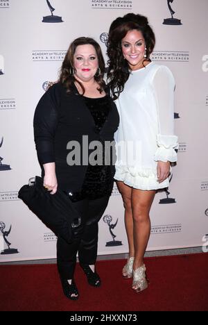 Melissa McCarthy and Katy Mixon during An Evening with 'Mike & Molly' held at the Leonard H. Goldenson Theatre in North Hollywood, Ca. Stock Photo