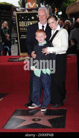 Malcolm McDowell, wife Kelly McDowell and son Beckett McDowell as Malcolm McDowell is honored with a star on the Hollywood Walk of Fame Star Ceremony in Los Angeles, USA. Stock Photo