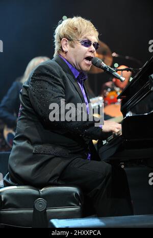 Elton John performs live in concert at the PNC Arena in Raleigh in North Carolina, USA. Stock Photo