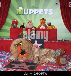 The Muppets, Animal, Pepe, Miss Piggy, Fozzie, Gonzo, Kermit, Walter and Sweetums at The Muppets Hollywood Walk of Fame Star Ceremony in Los Angeles Stock Photo