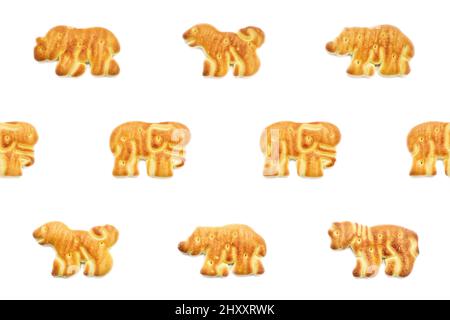 Seamless pattern of animal shaped cookies, isolated on white background. Use for pattern design. Stock Photo