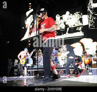 Josh Klinghoffer, Anthony Kiedis, Flea Balzary, Chad Smith of the Red Hot Chili Peppers during their 2012 tour at the PNC Arena in North Carolina Stock Photo