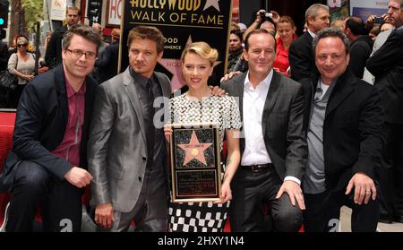 Scarlett Johansson and Jeremy Renner during the unveiling of her star on the Hollywood Walk Of Fame in Hollywood, California Stock Photo