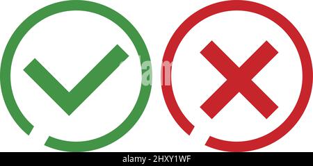 Stylish check mark icons and cross mark icons. Vector illustration meaning authentication or ban. Editable vector. Stock Vector