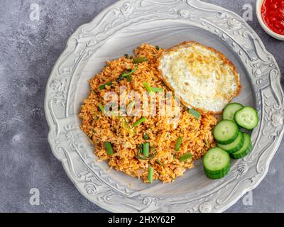 Indonesian Fried Rice Dish, Indonesian Cuisine, Asian Food Stock Photo