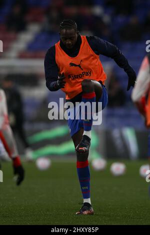 London, UK. 14th Mar, 2022. Jean-Philippe Mateta of Crystal Palace warms up during the Premier League match between Crystal Palace and Manchester City at Selhurst Park, London, England on 14 March 2022. Photo by Ken Sparks. Editorial use only, license required for commercial use. No use in betting, games or a single club/league/player publications. Credit: UK Sports Pics Ltd/Alamy Live News Stock Photo