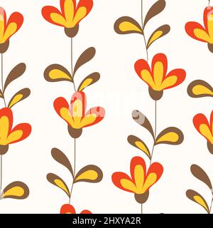 Seamless floral pattern based on traditional folk art ornaments. Colorful flowers on light background. Scandinavian style. Sweden nordic style. Vector Stock Vector