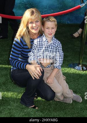 Alison Sweeney and son Ben Sanov attending the 'Brave' premiere during the 2012 Los Angeles Film Festival held at the Dolby Theatre in Los Angeles, USA. Stock Photo