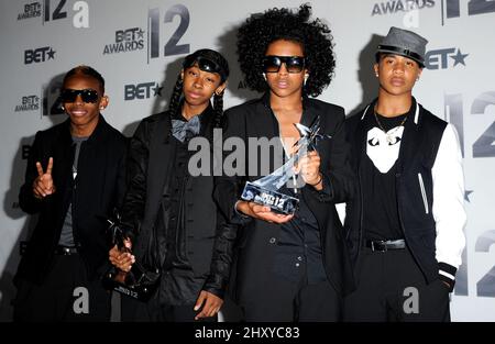 Mindless Behavior backstage at the BET Awards on Sunday, July 1, 2012, in Los Angeles. Stock Photo