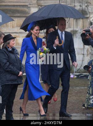 London, UK. 14th Mar, 2022. The Duke and Duchess of Cambridge leave Westminster Abbey after the Commonwealth service Credit: Mark Thomas/Alamy Live News Stock Photo