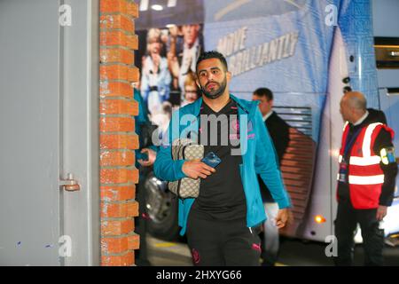 London, UK. 14th March 2022 ; Selhurst Park, Crystal Palace, London, England;  Premier League football, Crystal Palace versus Manchester City; Mahrez arriving for the match. Credit: Action Plus Sports Images/Alamy Live News Stock Photo