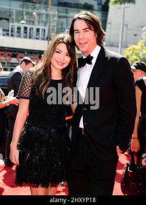 Miranda Cosgrove attends the 2012 Primetime Creative Arts Emmy Awards held at Nokia Theatre L.A. Live, Los Angeles. Stock Photo