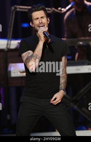 Adam Levine of Maroon 5 on stage during 'The GRAMMY Nominations Concert Live!! - Countdown To Music's Biggest Night' held at the Bridgestone Arena in Nashville, USA. Stock Photo