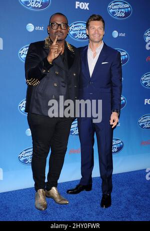 Randy Jackson and Ryan Seacrest during the FOX's American Idol Season 12 premiere event held at Royce Hall on UCLA campus, California Stock Photo