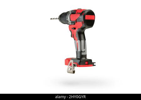 Cordless tool isolated on white background. Cordless screwdriver with a drill inserted into a chuck on a white background. Screwdriver with battery Stock Photo