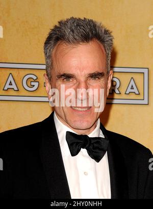 Actor Daniel Day-Lewis poses backstage with the award for best male actor in a leading role at the 19th Annual Screen Actors Guild Awards Stock Photo