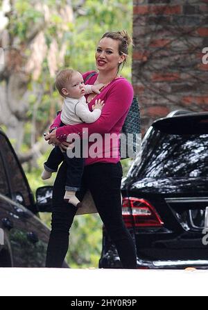Hilary Duff and son Luca seen out and about in Los Angeles, California. Stock Photo
