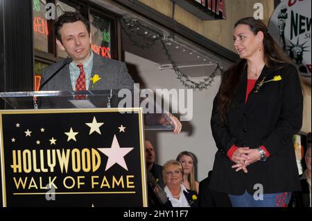 Michael Sheen and Maria Burton pictured as Richard Burton is honored with a star on the Hollywood Walk of Fame Stock Photo