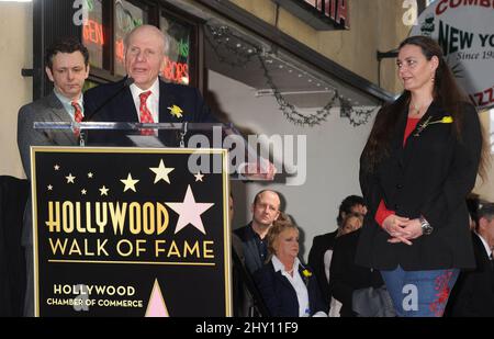 Michael Sheen, David Rowe-Beddoe and Maria Burton pictured as Richard Burton is honored with a star on the Hollywood Walk of Fame Stock Photo