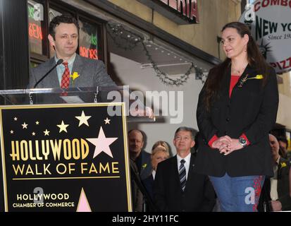 Michael Sheen and Maria Burton pictured as Richard Burton is honored with a star on the Hollywood Walk of Fame Stock Photo