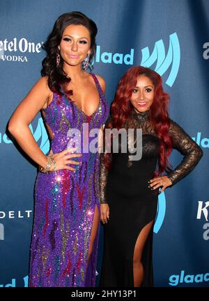 Jenni 'JWoww' Farley & Nicole 'Snookie' Polizz attending the 24th GLAAD Media Awards at the Marriott Marquis Hotel in New York. Stock Photo